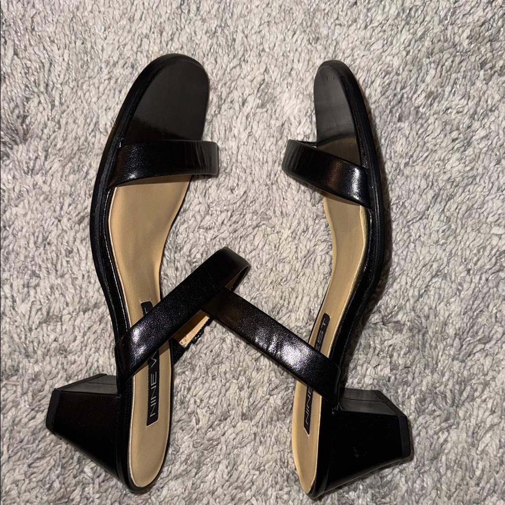 NWT Nine West Black Double-Strap Slide Mules 2” heel black leather 6M feminine - Picture 5 of 9
